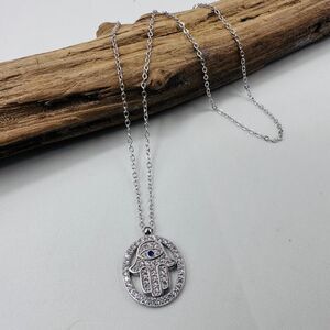 Hamsa Sterling Silver CZ Necklace-Protection Jewelry